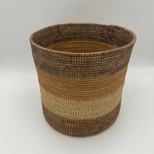 Handwoven Natural Bin with dark brown accent