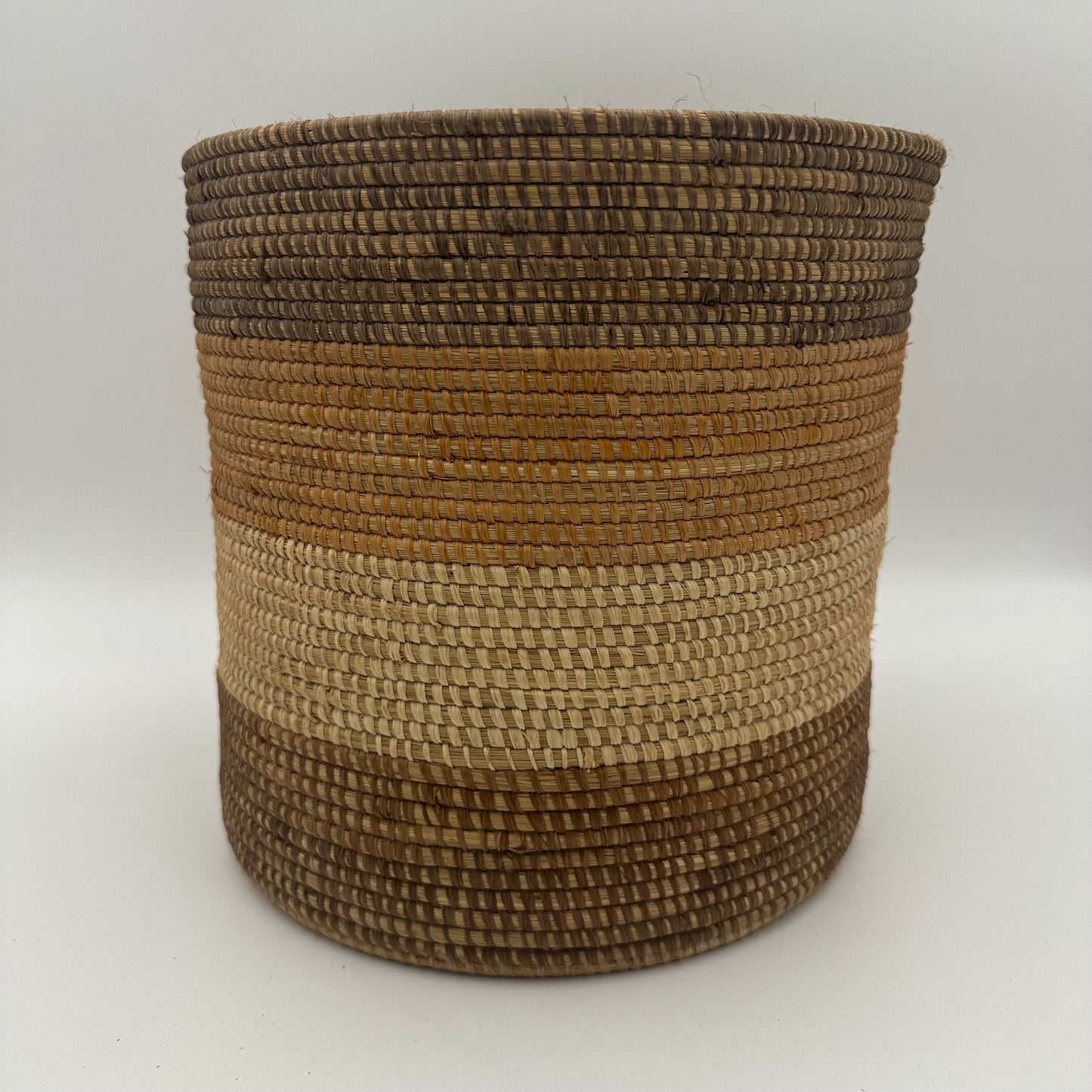Handwoven Natural Bin with dark brown accent
