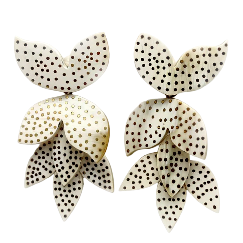 Horn Flower Earrings with metal inlay