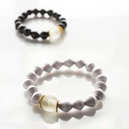 Paper beads stretch bracelet black & lilac