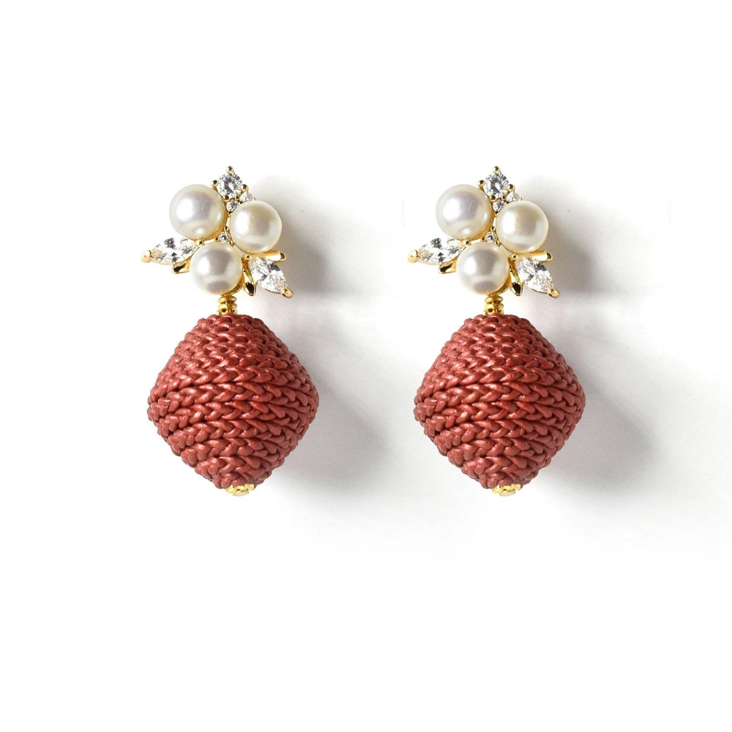 Raffia Pearl Crystal Leather Earring