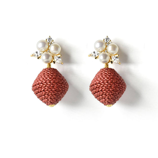 Raffia Pearl Crystal Leather Earring
