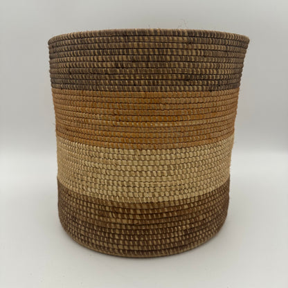 Handwoven Natural Bin with dark brown accent