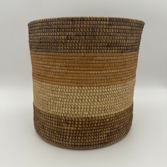 Handwoven Natural Bin with dark brown accent