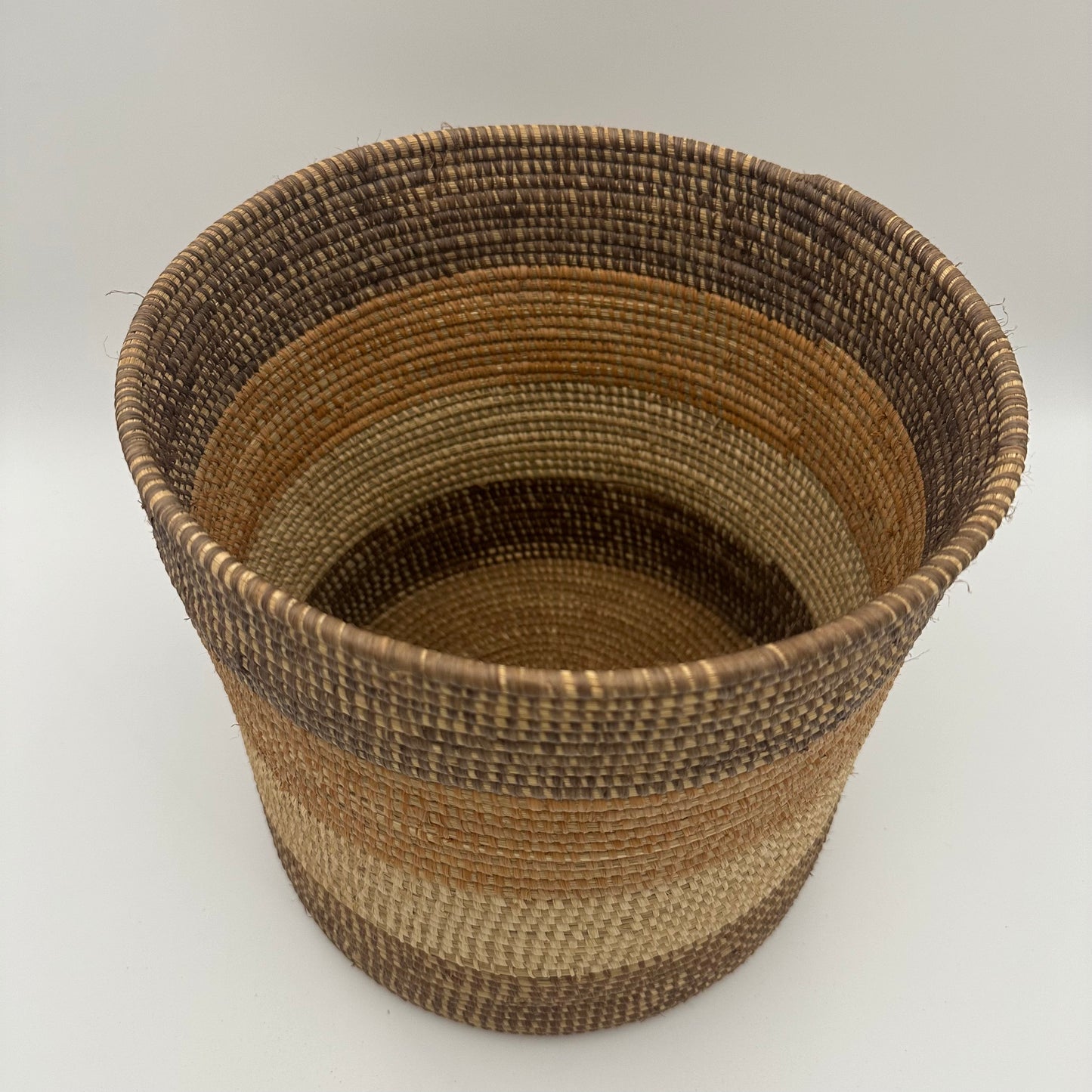 Handwoven Natural Bin with dark brown accent